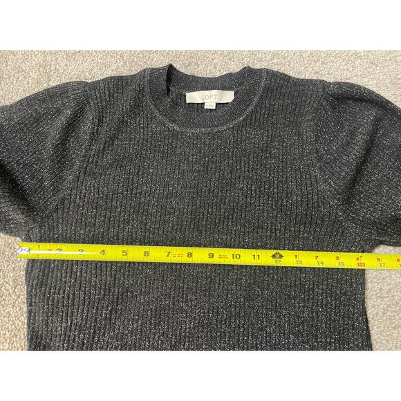 Loft Women's Cable Knit Metallic Chic Preppy Casual Soft Sweater Black Silver M - Picture 9 of 9
